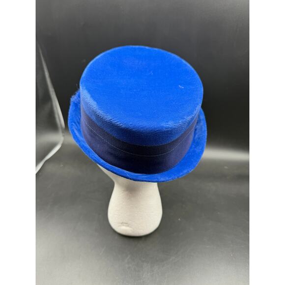 Original Caroline Vintage Hat Blue Velour with small Veil 1960's Pork Pie Style - Picture 3 of 5